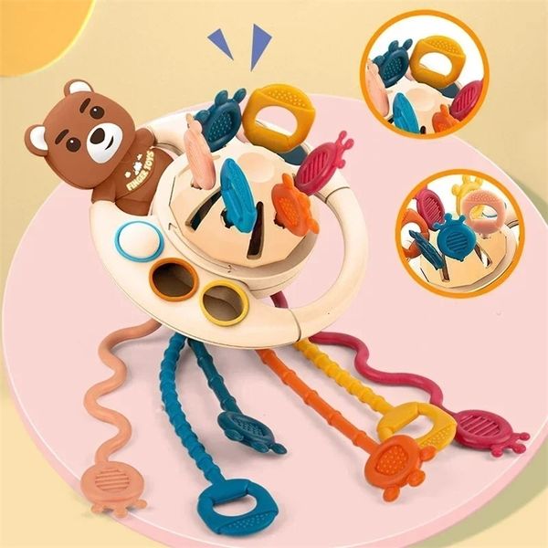 5 en 1 Pig Pig Bear Silicone Pull String Baby Développez dentition Montessori Sensory Educational Toy Travel Toys For Sollor Y240407