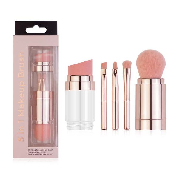 5 en 1 pinceaux de maquillage rétractables portables pour fond de teint sourcil lèvre fard à paupières poudre libre ensemble cosmétique outils de maquillage