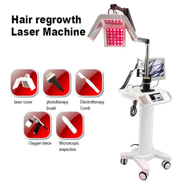 Laser à diode rouge 5 en 1 LED 650 nm, appareil anti-épilation non invasif pour la repousse des cheveux, pulvérisation d'oxygène, caméra follicule HD 200X, centre de santé du cuir chevelu