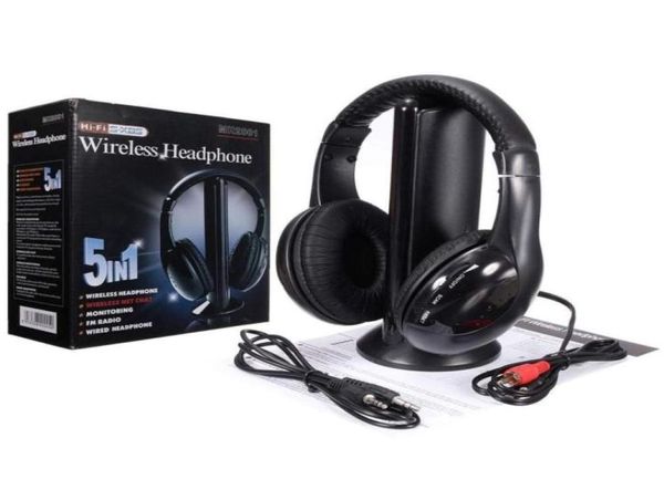 Auriculares supraaurales inalámbricos estéreo 5 en 1, RF de alta fidelidad con monitoreo, Radio FM para TV, portátil, reproductores de MP3, Internet Chat97761851165486