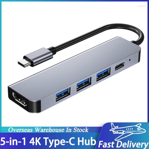 Hub 5 en 1 type-c 4K, convertisseur multifonctionnel, coque en alliage d'aluminium, USB3.0, USB2.0, Ports HD PD, large compatibilité USB