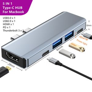 5 EN 1 Type-C vers USB3.0/2.0 PD Thunderbolt 3, adaptateur multi-séparateur HDMI 4K parfait pour Macbook Pro Air