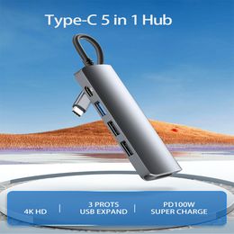 5 in 1 USB-C Hub 0302GR Multifunctionele Adapter USB 2.0 3.0 Docking Station C Hub Met TF SD Reader Slot PD voor Laptop Desktop Computer Monitor