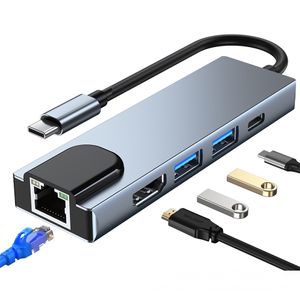 5 en 1 USB tipo C Hub Hdmi 4K USB C Hub a Gigabit 100M Ethernet Rj45 Lan adaptador puerto usb 3,0 PD para Macbook Pro Samsung