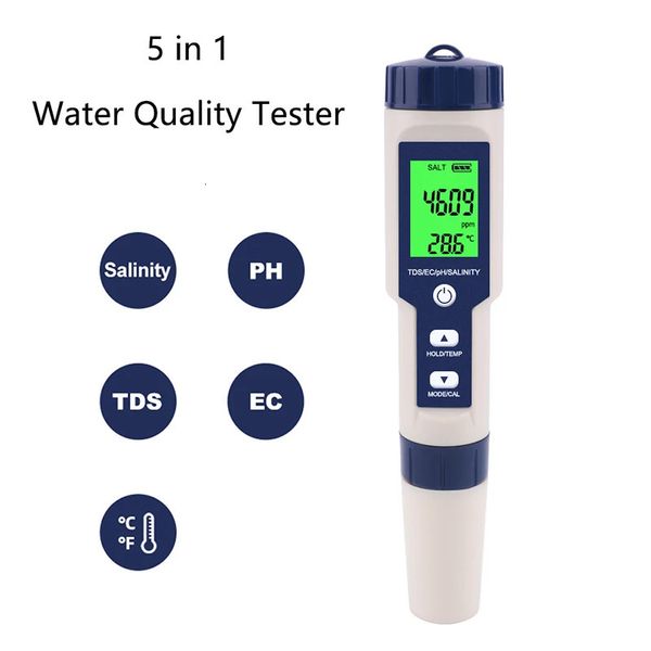 Testeur numérique de qualité de l'eau 5 en 1, TDS/EC/PH/salinité/température pour piscines et aquariums, détecteur de qualité de l'eau 240320