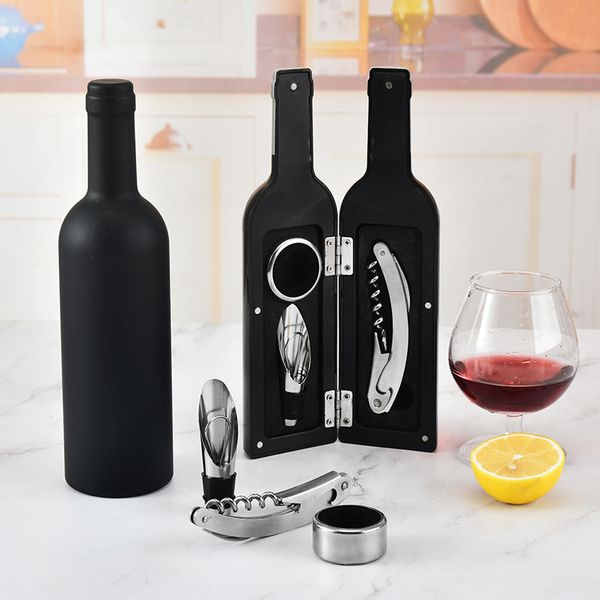 5-en-1 bouteille de vin en forme de coffret cadeau ouvre-bouteille bouchon goutte à goutte anneau coupe-feuille verseur tire-bouchon barre accessoires ouvreurs