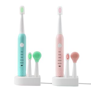 Cepillo de dientes eléctrico 5 en 1, cepillo de dientes sónico recargable con carga USB, limpiador de dientes a prueba de agua, blanqueador de dientes con 4 Uds., cabezal de repuesto, triangulación de envíos