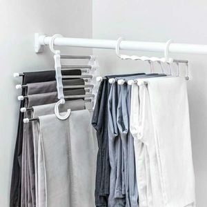 5 In1 Magic Draagbare Multifunctionele Roestvrijstalen Broek Hanger Hanger Kleding Plank Organizer en Opslag Accessoires Dropship 201111