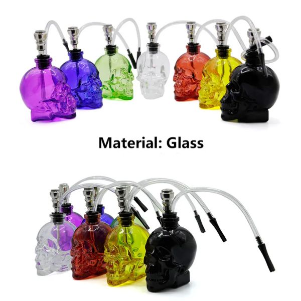 Pipas de vidrio de 5 PULGADAS con cabeza de calavera con tubo de plástico, 8 colores para cigarrillos de hierba seca LL