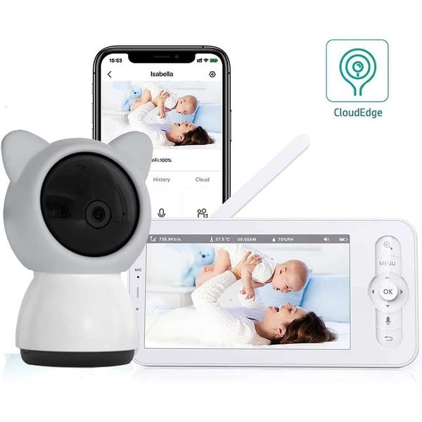 Monitor LCD de 5 pulgadas para bebé, cámara de vídeo para bebé, Bebe Nanny HD, Control por aplicación de teléfono móvil, canciones de cuna PTZ para recién nacido