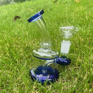 4 pouces Mini Bong en verre diffusé Perc qualité tuyau d'eau lourde narguilé barboteur bleu tuyaux de barboteur avec bol de tabac mâle rond de 14 mm