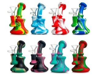 5 pouces Silicone Bongs Mini Portable Pipes À Eau Recycleur Amovible Dab Rig Silicone pour Fumée Incassable Couleur impression bongs