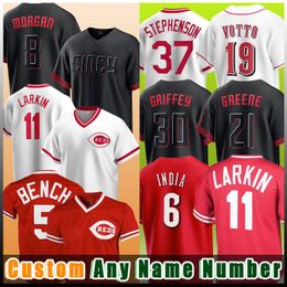 5 Johnny Bench 19 Joey Votto Baseball Pete Rose Jerseys Barry Larkin Jonathan India Reds Hunter Greene Tyler Stephenson Eugenio Suarez Ken Griffey Jr Matt Reynolds