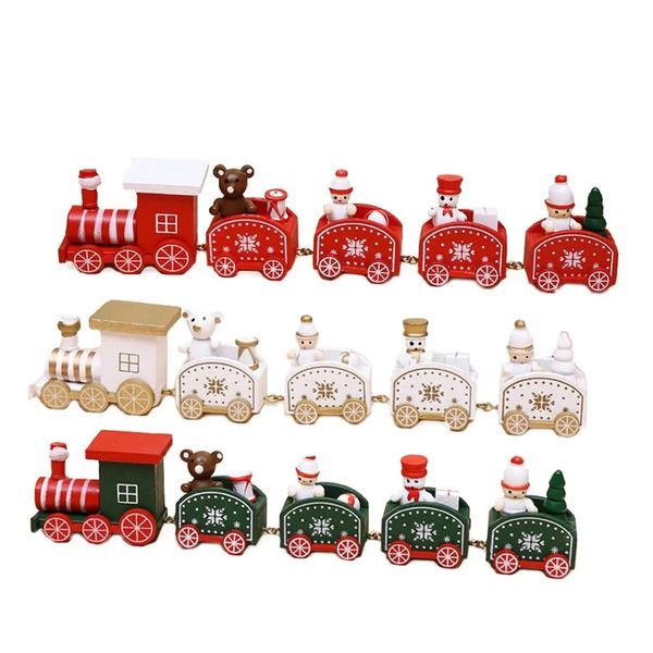 5 noeuds Christmas Petit train Wooden Train en bois avec bonhomme de neige Décorations de Noël pour les ornements à la maison Cadeaux Jouets pour enfants
