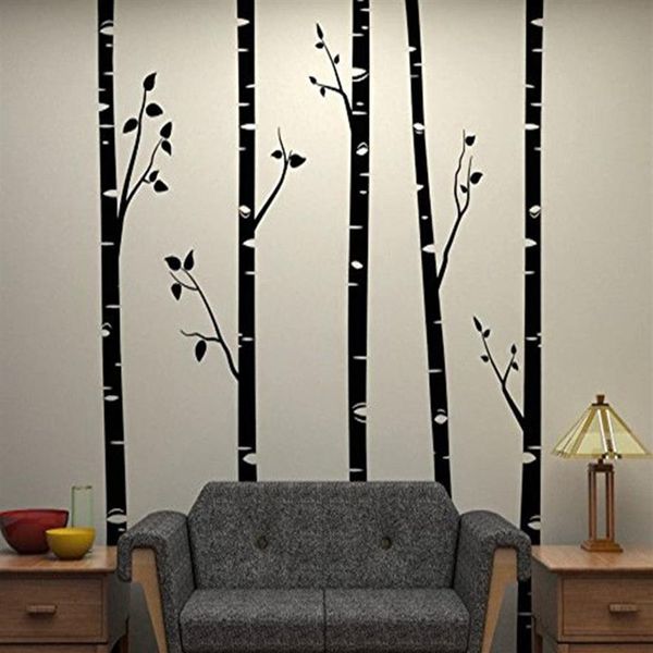 5 grandes abedules con ramas pegatinas de pared para habitación de niños vinilo removible arte de la pared bebé guardería calcomanías de pared citas D641B 20120297n