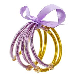 5-laags tweekleurige goudtransparante siliconen met Jelly Bangle Lotus-gesp Decoratieve slang Fijne poederarmband