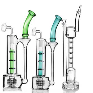 5 lagen perc bongs waterpijp waterleidingen roken accessoires glazen bubbler bedwelmende glazen olieligingen recycler bamboe bong 12,2 inch lang