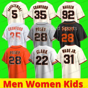 5 Mike Yastrzemsk Brandon Crawford Baseball Jersey Buster Posey Kris Bryant Willie Mays 62 Logan Webb Isan Diaz Willie Mccovey Pederson Orange personnalisé hommes femmes enfants