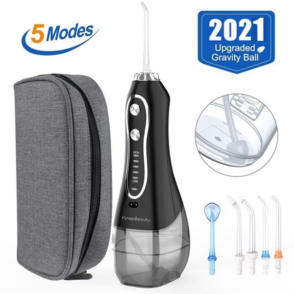 Irrigateur oral portable à 5 modes avec sacs de voyage 5 buses sans fil Flosser dentaire à eau rechargeable Nettoyeur de dents étanche 220727