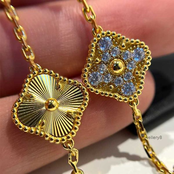 5 Flor de motivo 4 Diseñador de brazalete de cuatro hojas para mujeres AGATO Mother of Pearl Charm Pulseras Cristal Diamond Gold JE JE