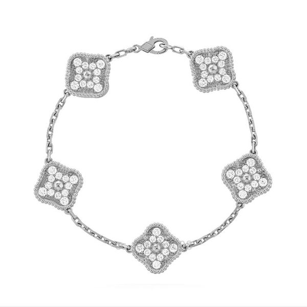 5 Motif Flower Crystal Van Clover Pulsera Diseñador para mujeres Gold de acero inoxidable Plata Cristal Diamante Diamante Pulseras Pulseras Joyas para hombres Joyas de San Valentín