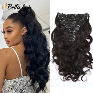 Extensiones de cabello con clip ondulado para mujeres negras, 10 piezas, extensión de cabello humano real con clip con 21 clips, trama doble, color natural, 160 g, Bella Hair