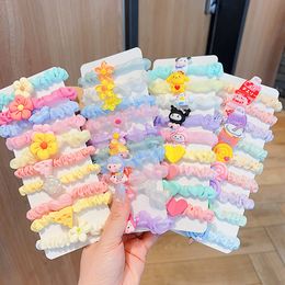 5 o 6 unids/set Cute Cartoon Scrunchie Set Hair Bow Ties Cuerdas Bandas Skinny Scrunchy Elásticos Ponytail Holders para Mujeres Niñas Hair Ropes 2309