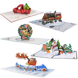 5 packs mixtes Designs 3D Cartes de vœux Cartes pop-up cartes en vrac pour l'année de Noël 240328