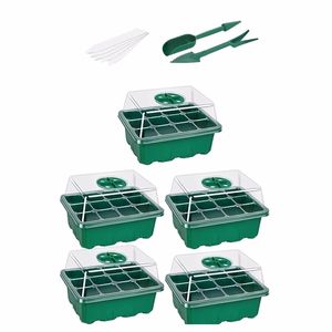 Plateaux de démarrage de graines de 5 paquets Plateau de semis (12 cellules par plateau) Plateau de germination des plantes réglable en humidité Pot de fleur avec 210615