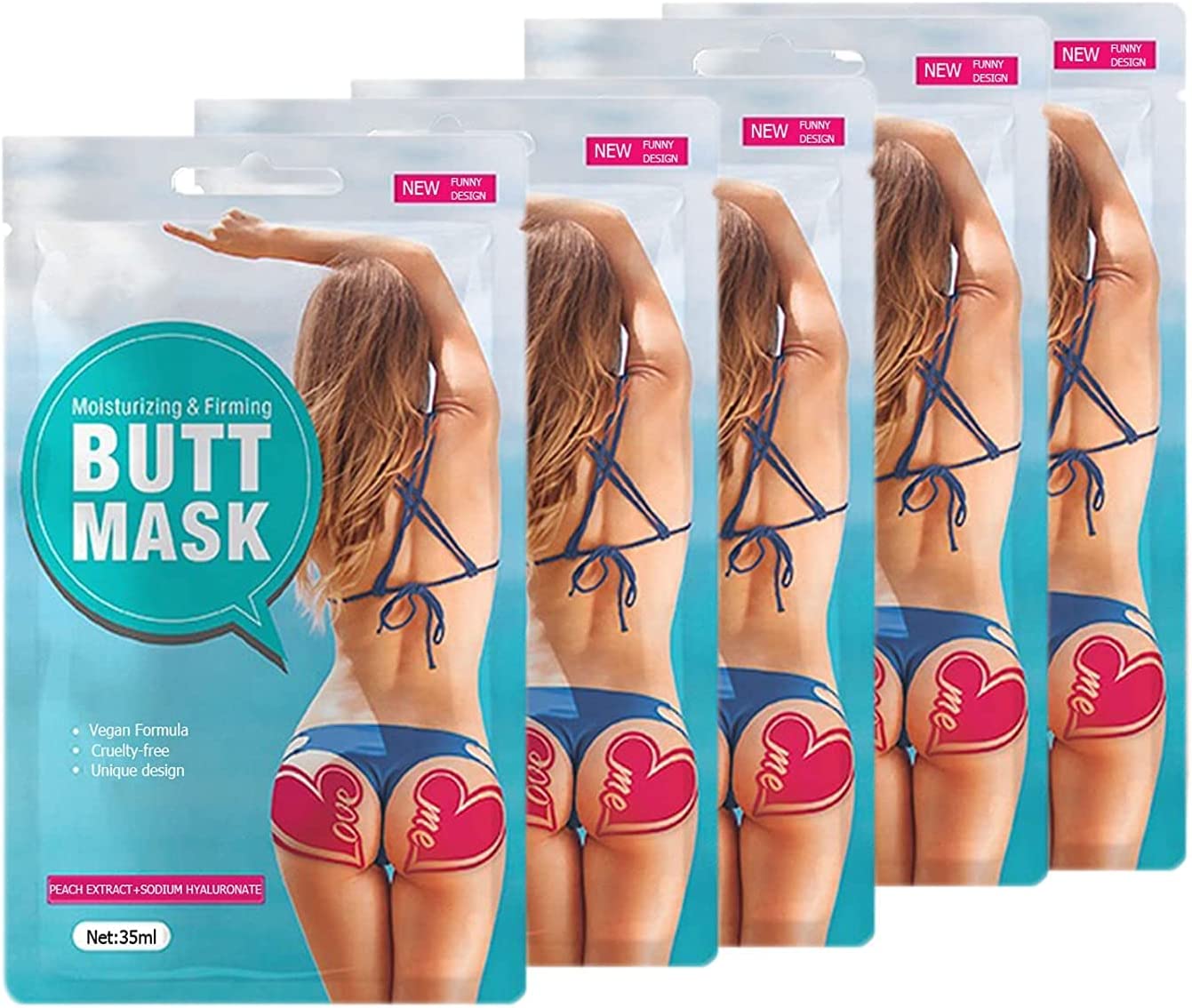 5 Pack Sheet Butt Mask Skin Kit to help Firm Moisturize Tone and Rejuvenate Butt skin Elitzia ETBS212 Dark Pink