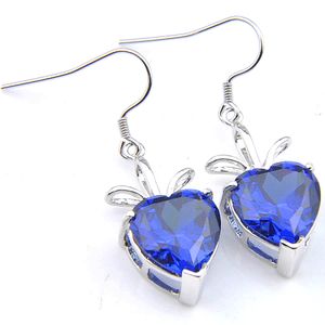 LuckyShine Dames Bruiloft Oorbellen Hartvormige Blauwe Topaz Zilveren Cubic Zirconia Haak Dangle Earring 5 stks