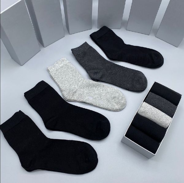 EA – chaussettes de styliste pour hommes, 5 paires/boîte, chaussettes d'affaires décontractées en coton déodorant à tube central de haute qualité, avec boîte cadeau