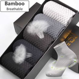 5 paires classique coton fibre de bambou hommes chaussettes homme affaires chaussette inodore décontracté Sport déodorant respirant homme longues chaussettes X0710