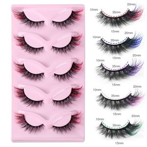 5 paires de faux cils colorés extension réutilisable effet d'ouverture des yeux vaporeux épais bande colorée cils dramatique moelleux cils