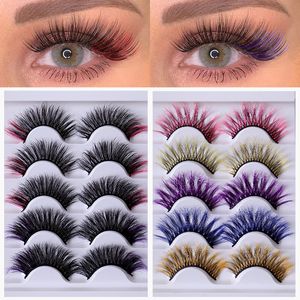 5 paar gekleurde faux 3D Mink Eyelashes Dikke Lange Kleurrijke Valse Wimper Glanzend Cosplay Party 8D Fluffy Eye Washes Extension Makeup