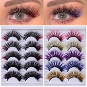 5 paires de faux cils colorés en vison 3D, épais et longs, colorés, brillants, fête Cosplay 8d, Extension de cils moelleux, maquillage