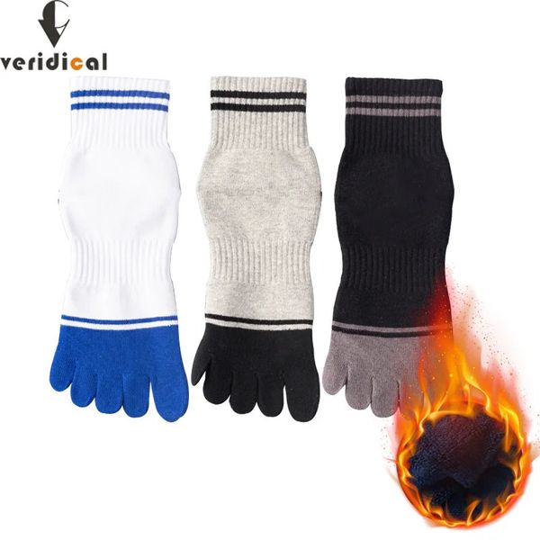 5 paires doigts Terry chaussettes Sport Man Striped Striped Warm Towel Bottom Compression Badminton Tennis Bike Run Fitness Toe 231221
