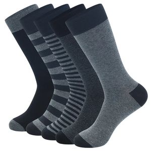 5 paires de chaussettes habillées pour hommes d'affaires de grande taille, haute qualité, rayures noires et grises, pur coton, EU4148 240112