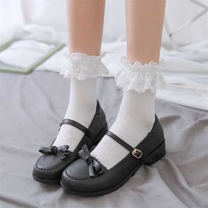 5 paires Lolita Style japonais jeune fille belle femme dentelle chaussettes courtes été doux à volants coton princesse chaussettes de haute qualité 211221