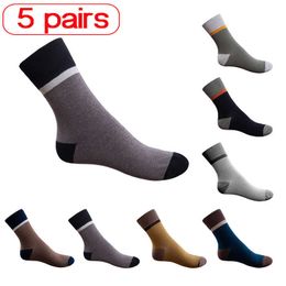 5 paires / lot compression chaussettes en coton pour hommes doux respirant harajuku robe style à rayures pour homme hiver été chaussettes d'affaires 210727