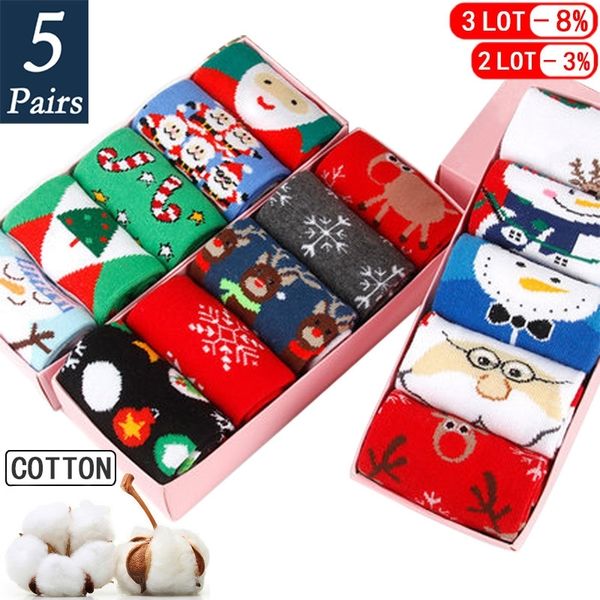 5 paires hommes / femmes coton dessin animé chaussettes de Noël mignon santa claus elk neige drôle chaussette joyeux hiver du Nouvel An Gift de Noël 201109