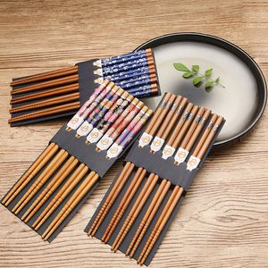 5 pares de palillos de bambú Natural, palillos reutilizables de estilo japonés, palillos familiares puntiagudos con personalidad
