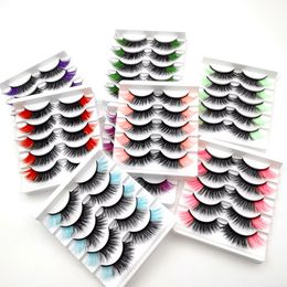 5 paires de nouveaux faux cils cils colorés rose bleu cils couleur désordonné faux moelleux coloré avec du beurre