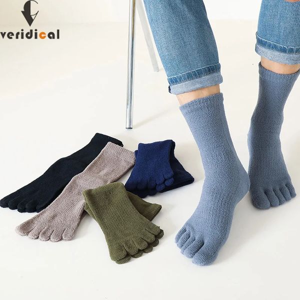 5 paires épais doigt chaussettes homme hiver corail velours thermique solide antibactérien respirant chaud Long plancher orteil Sokken 240112