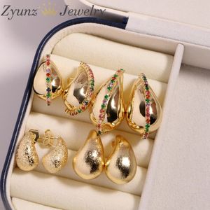 5 Pairs Vintage Goud Kleur Plated Chunky Zirkoon Dome Drop Oorbellen voor Vrouwen Glanzende Dikke Teardrop Earring Sieraden Groothandel 231227