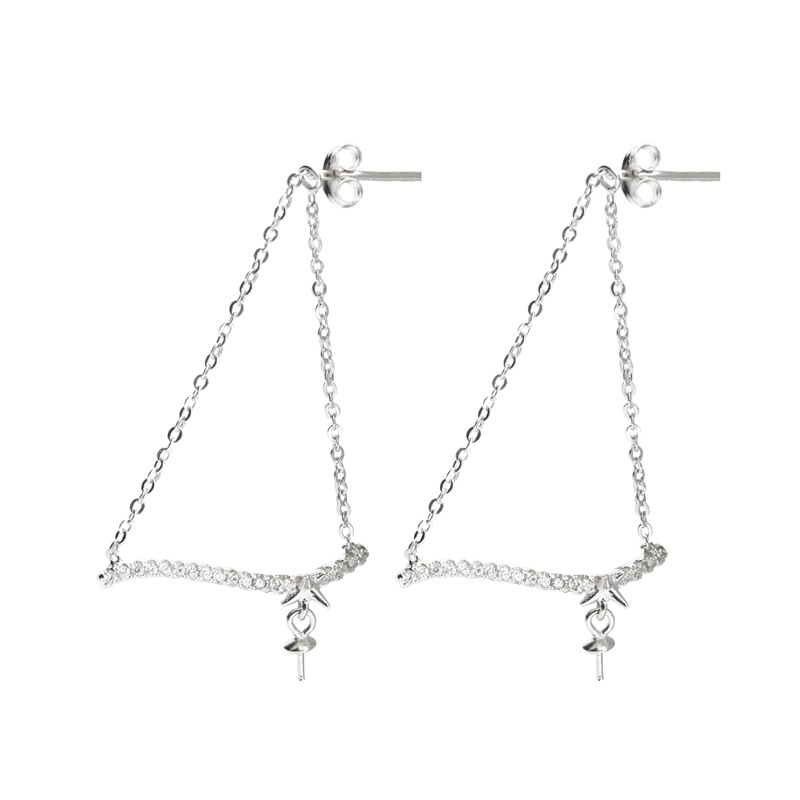 Réglages de boucles d'oreilles bricolage Zircons Threader Chain Boucles d'oreilles Dangle Pearl 925 Bijoux en argent sterling Résultats 5 paires