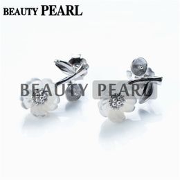 Réglages de boucles d'oreilles en perle fleur de coquille blanche avec boucle d'oreille en feuille semi-montée 925 accessoires en argent 5 paires