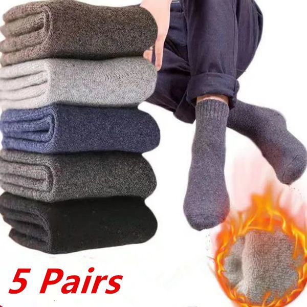 5 paires hiver chaud hommes laine chaussettes hommes femmes chaussettes Super épais solide laine mérinos contre la neige froide Terry chaussettes thermiques 240109
