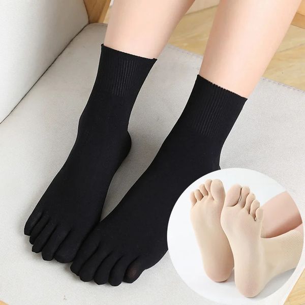 5 paires Femmes Nylon Toe chaussettes décontractées cinq doigs solides noirs blancs dame fille mode compression transparente fine soie 240408