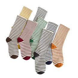 5 paires femmes chaussettes confortables sueur littéraire arts produits de thé japonais tas rayés tas coton tube 240408